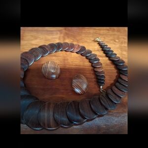 Vintage Wooden Necklace and Earring Set